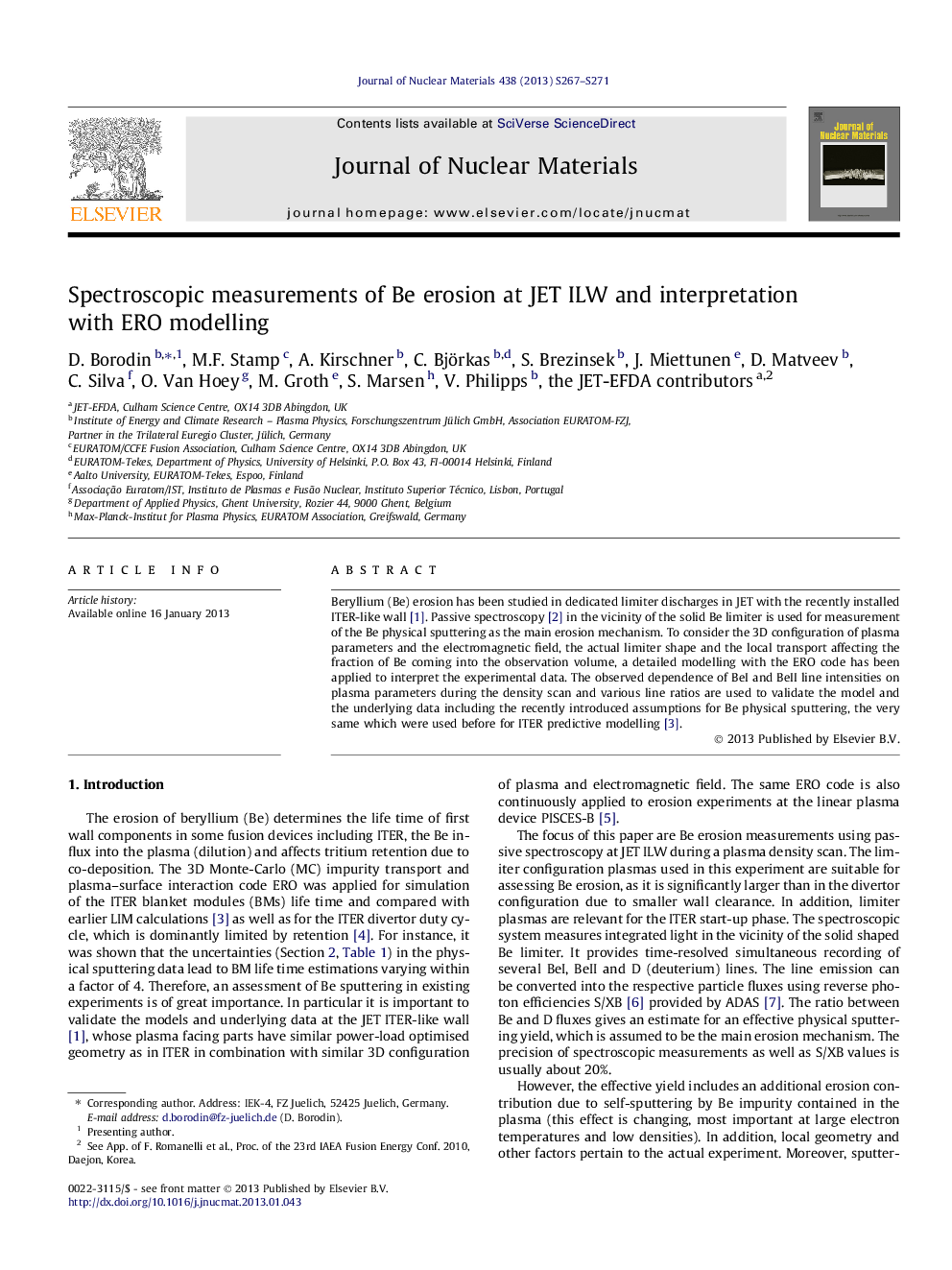 Spectroscopic measurements of Be erosion at JET ILW and interpretation with ERO modelling