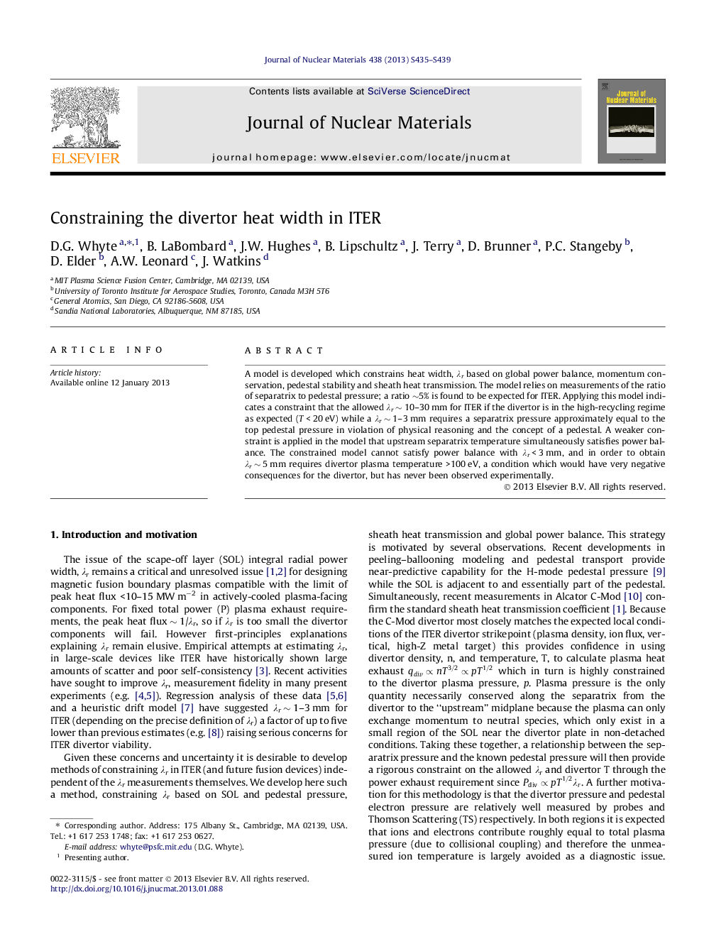 Constraining the divertor heat width in ITER