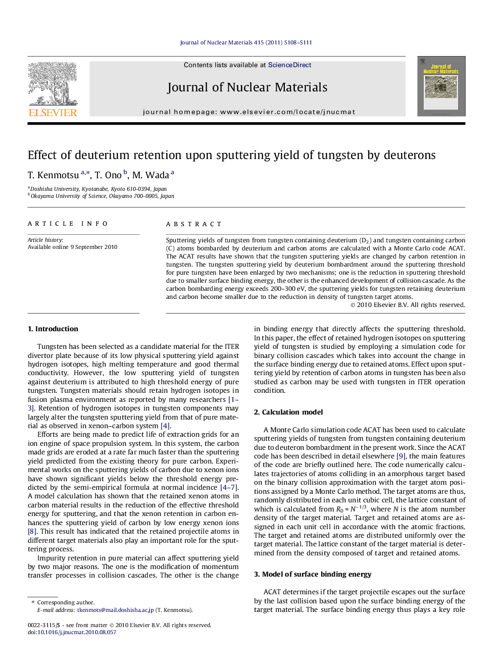 Effect of deuterium retention upon sputtering yield of tungsten by deuterons