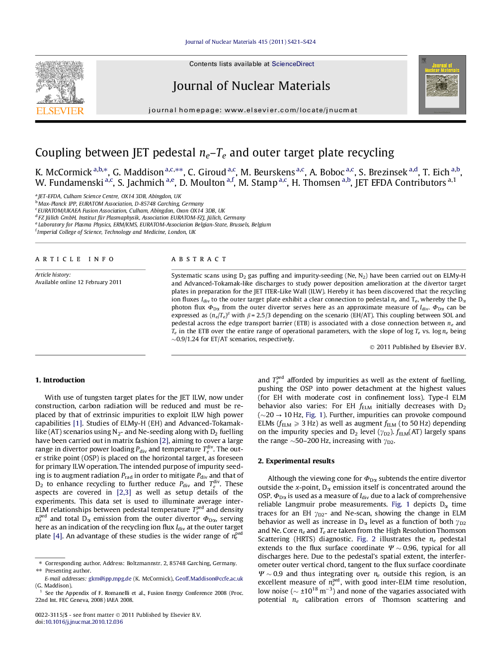 Coupling between JET pedestal ne-Te and outer target plate recycling