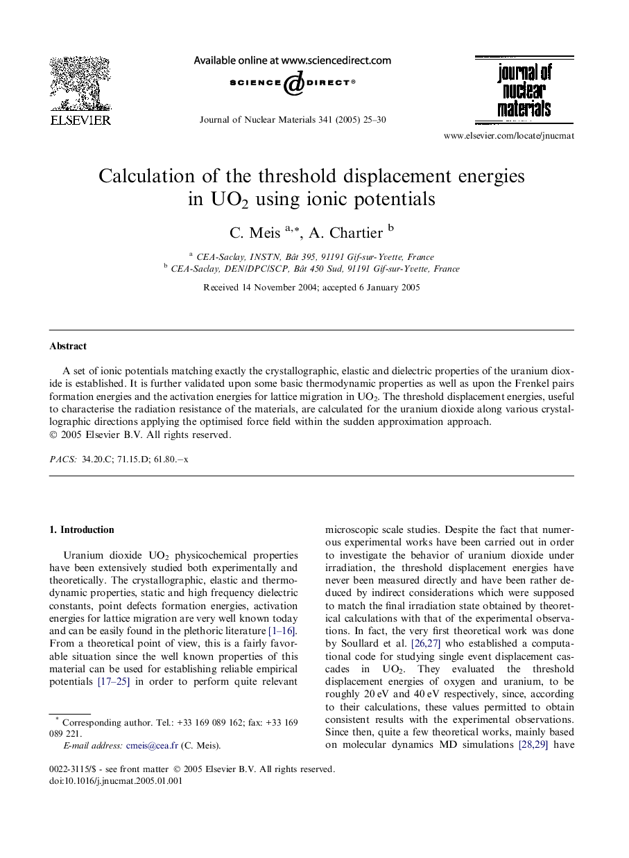 Calculation of the threshold displacement energies in UO2 using ionic potentials