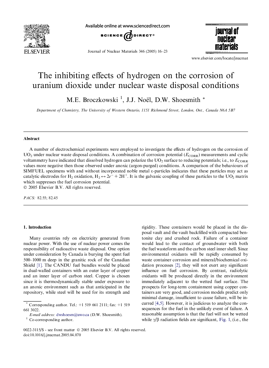 The inhibiting effects of hydrogen on the corrosion of uranium dioxide under nuclear waste disposal conditions