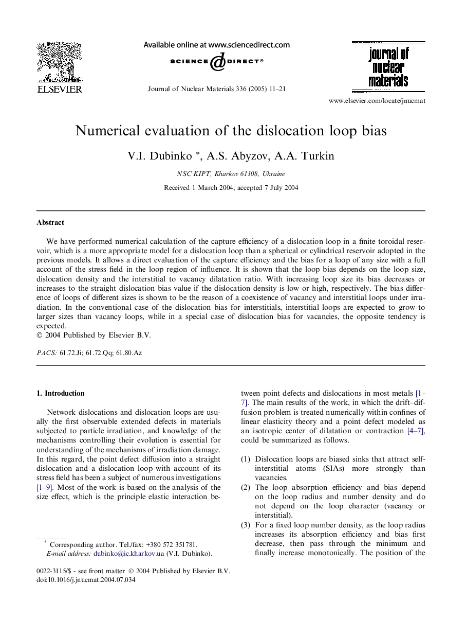 Numerical evaluation of the dislocation loop bias