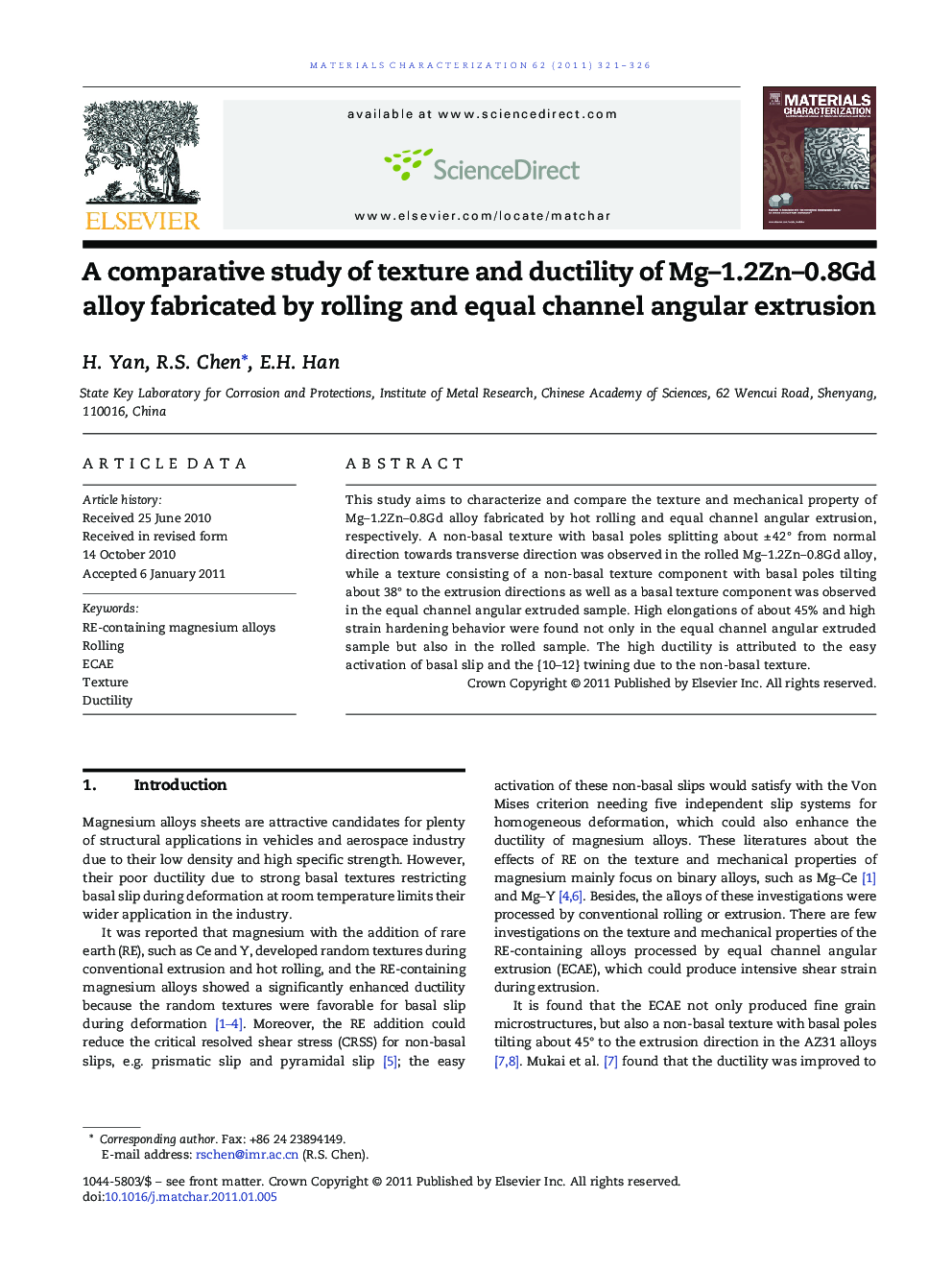 A comparative study of texture and ductility of Mg-1.2Zn-0.8Gd alloy fabricated by rolling and equal channel angular extrusion