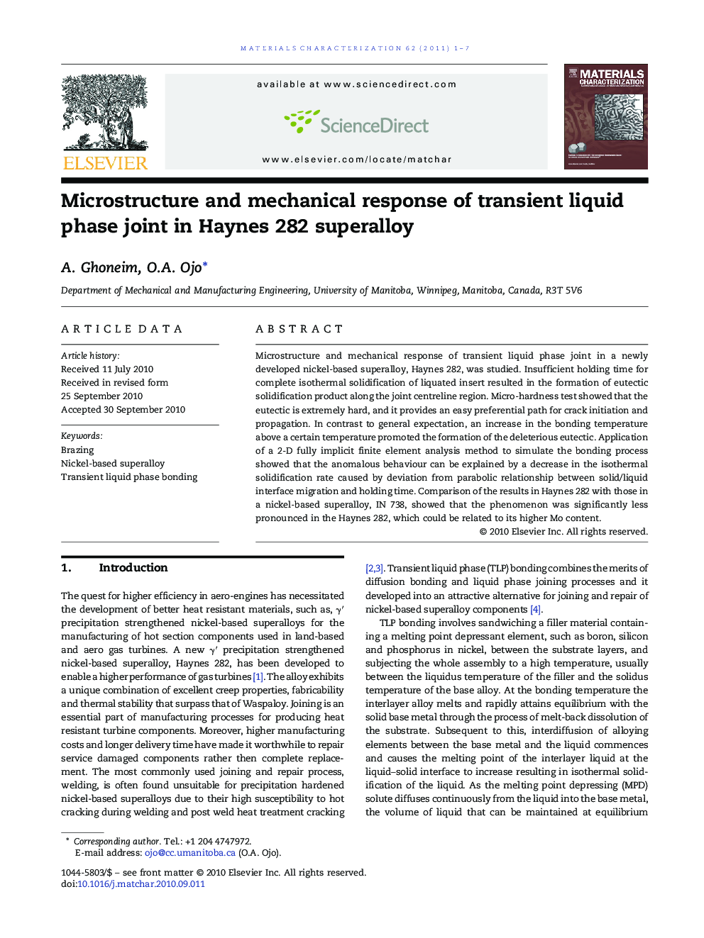 Microstructure and mechanical response of transient liquid phase joint in Haynes 282 superalloy