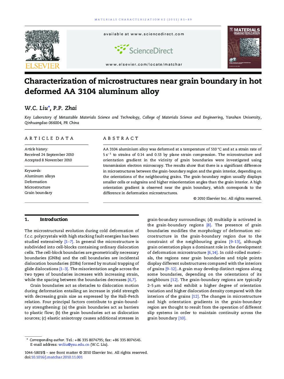 Characterization of microstructures near grain boundary in hot deformed AA 3104 aluminum alloy