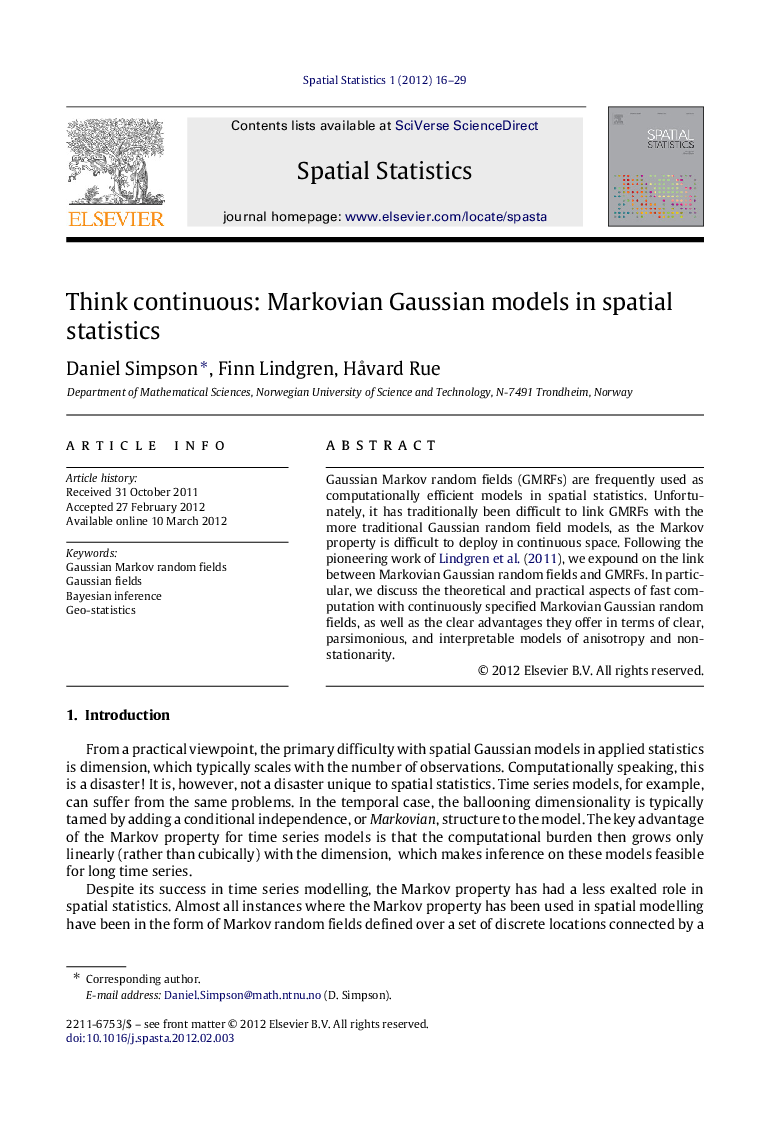 Think continuous: Markovian Gaussian models in spatial statistics