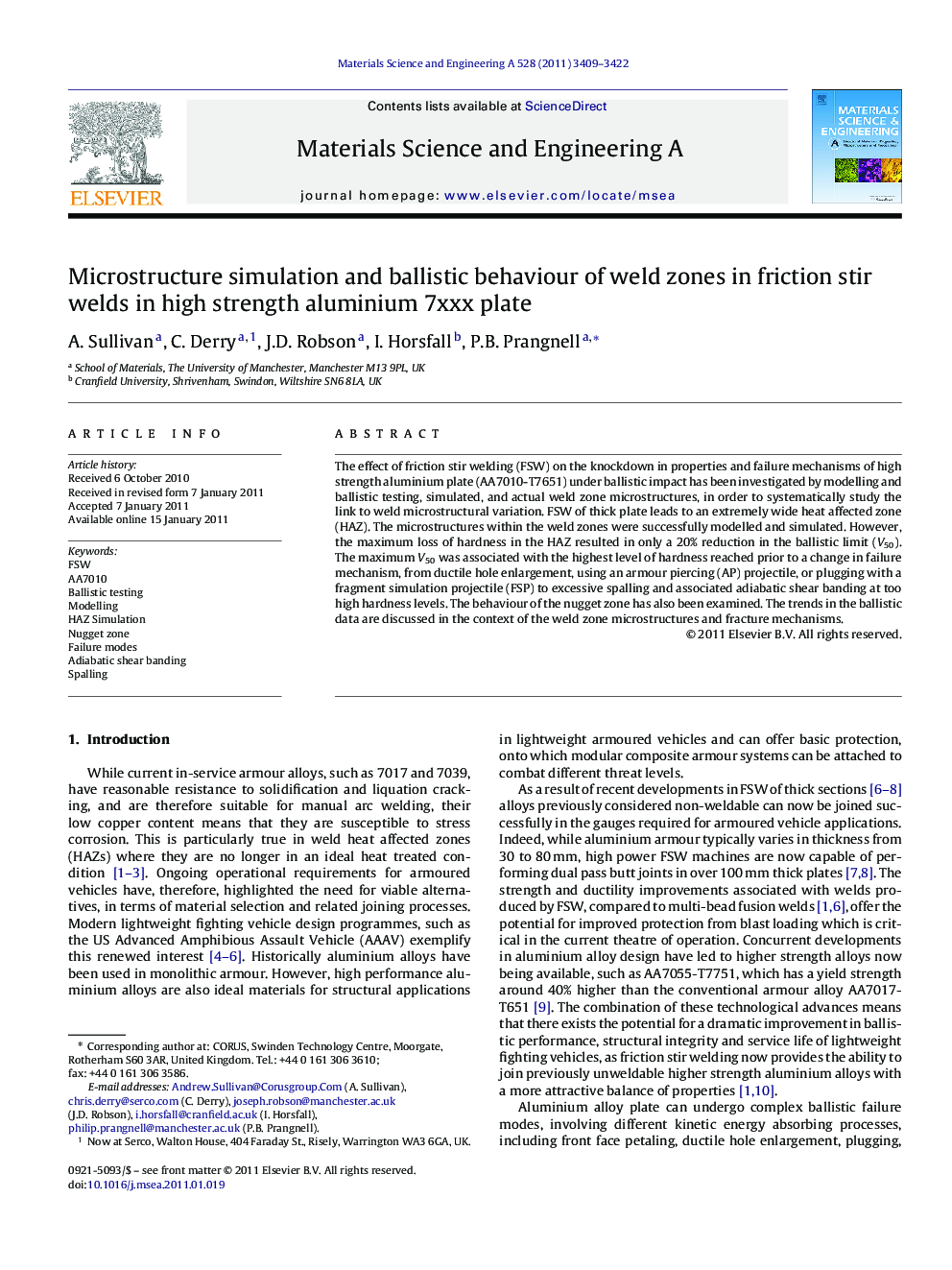 Microstructure simulation and ballistic behaviour of weld zones in friction stir welds in high strength aluminium 7xxx plate