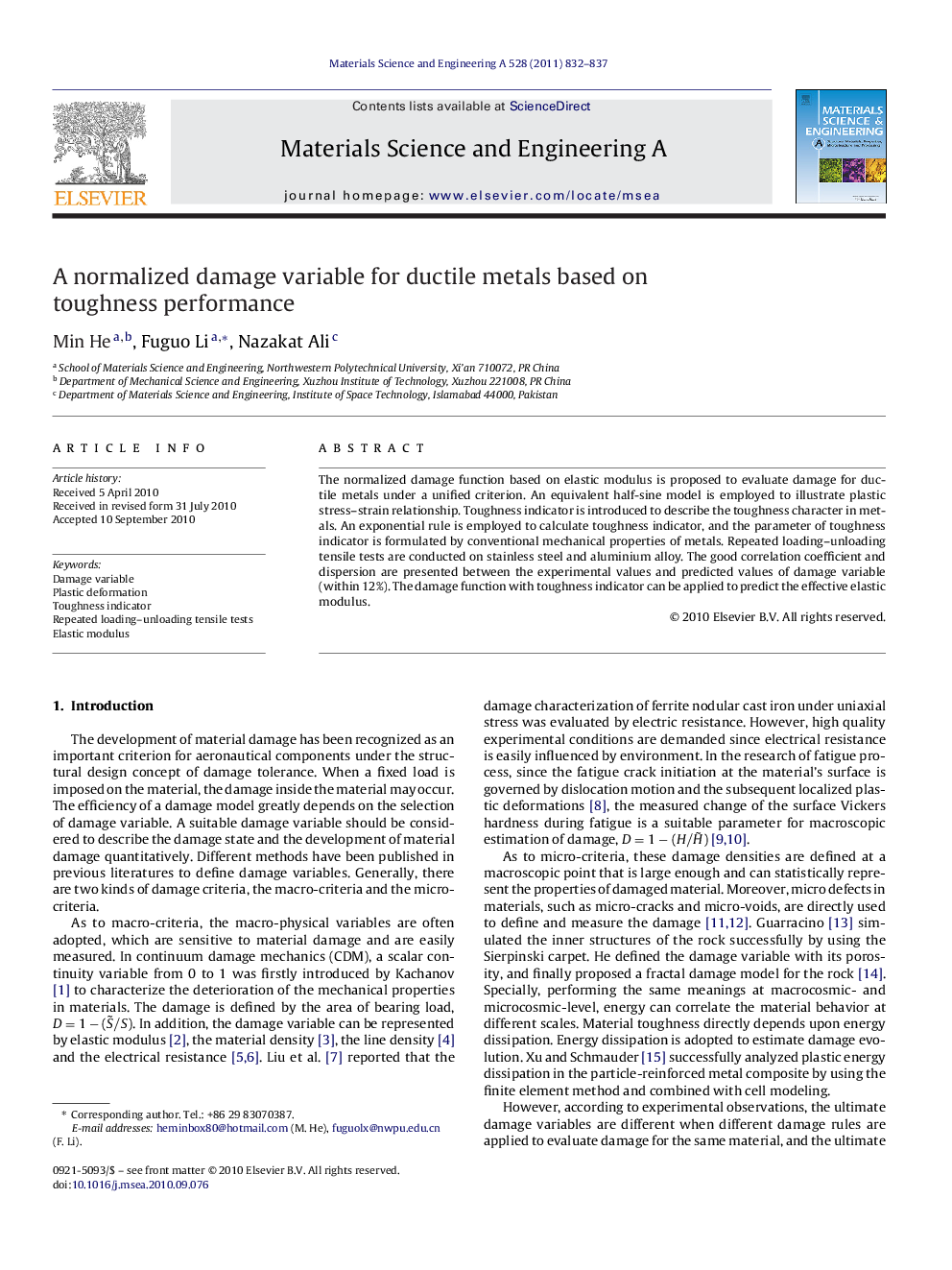 A normalized damage variable for ductile metals based on toughness performance