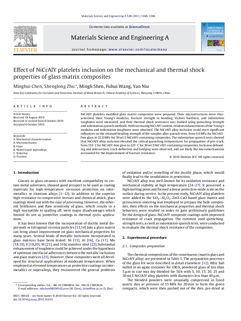 Effect of NiCrAlY platelets inclusion on the mechanical and thermal shock properties of glass matrix composites