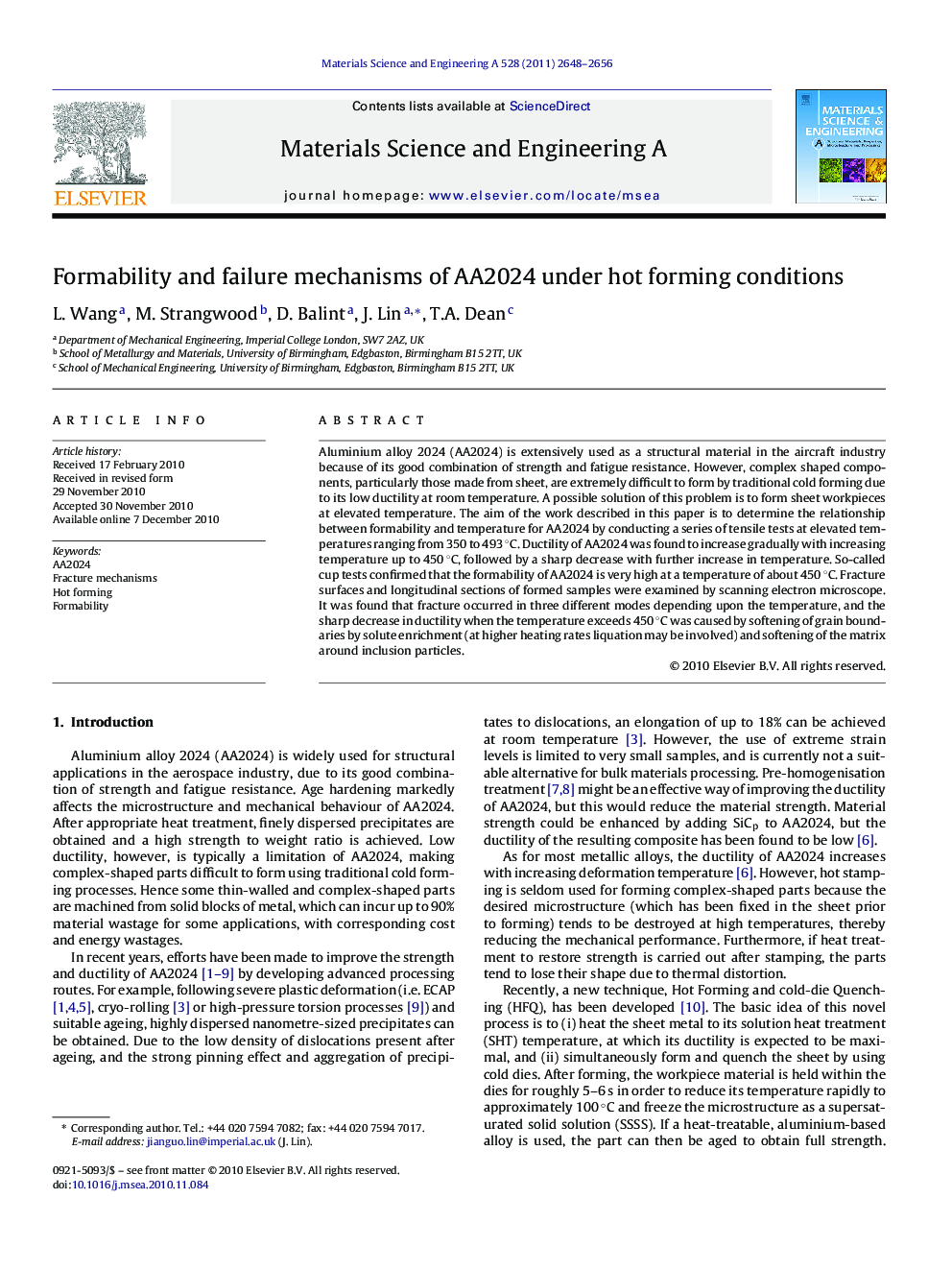 Formability and failure mechanisms of AA2024 under hot forming conditions