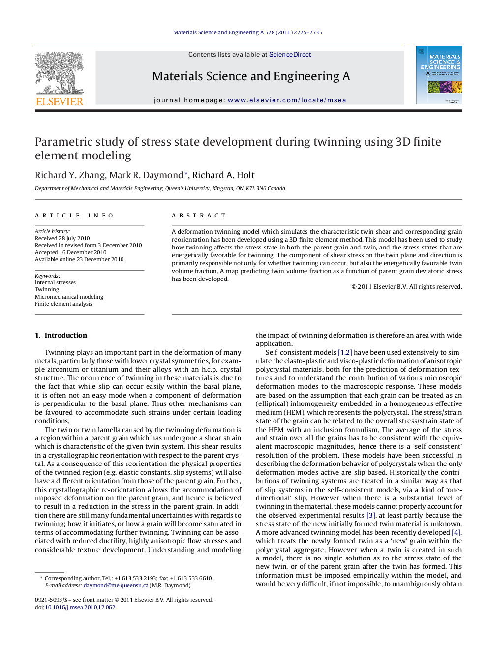 Parametric study of stress state development during twinning using 3D finite element modeling