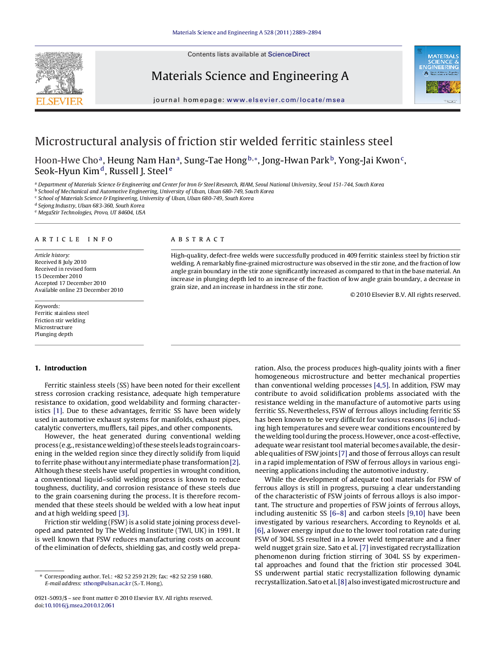 Microstructural analysis of friction stir welded ferritic stainless steel