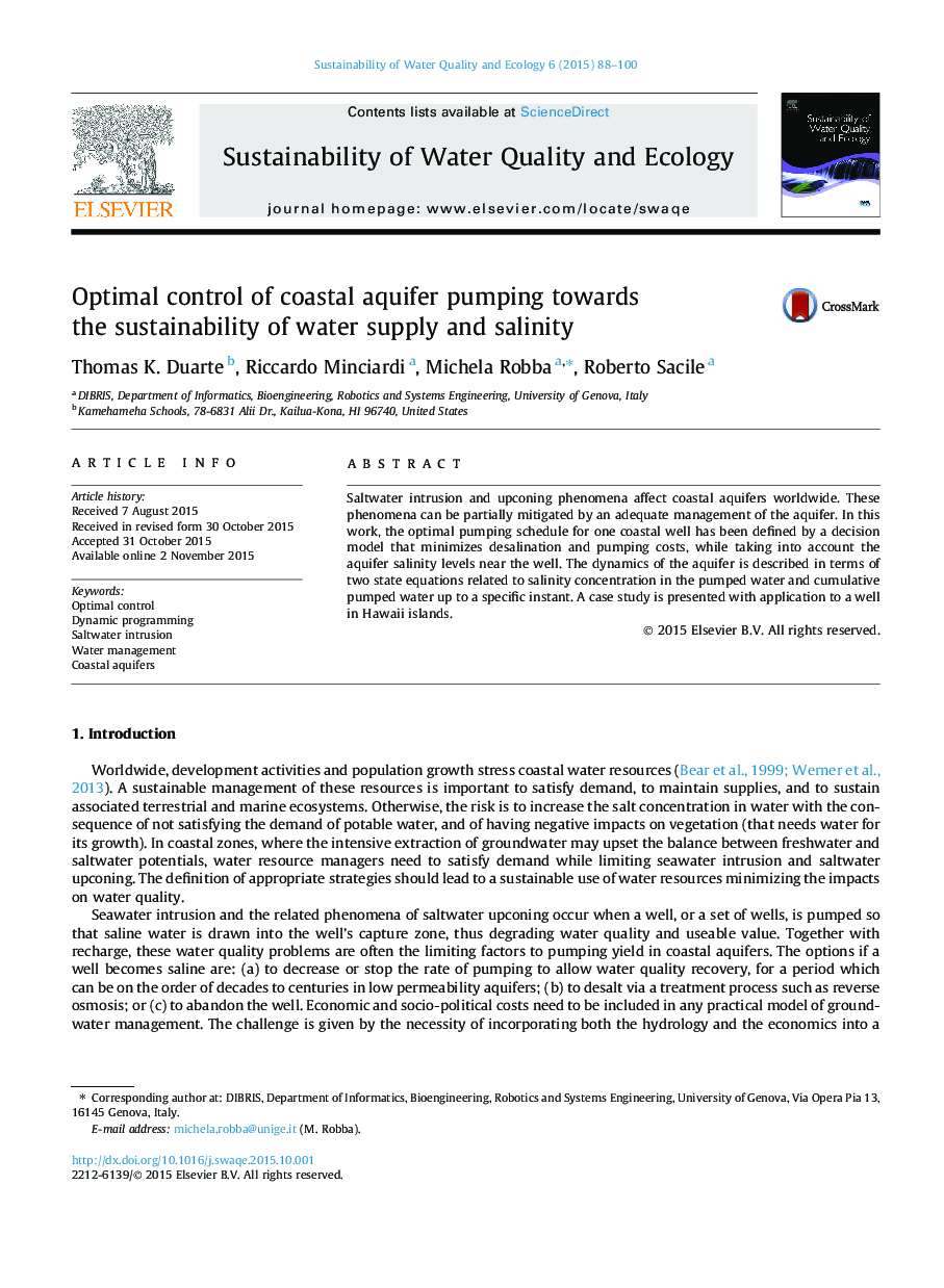 Optimal control of coastal aquifer pumping towards the sustainability of water supply and salinity