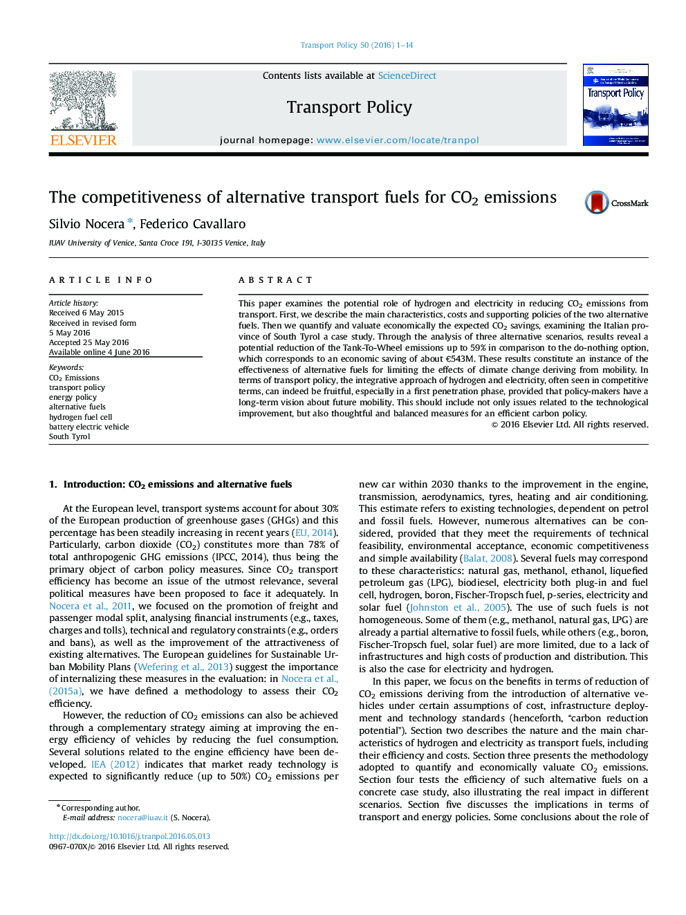 The competitiveness of alternative transport fuels for CO2 emissions
