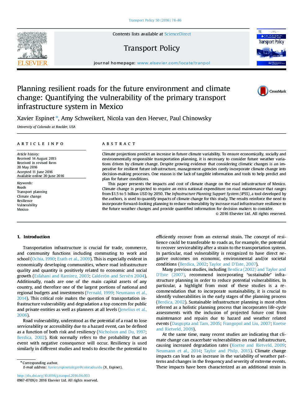 Planning resilient roads for the future environment and climate change: Quantifying the vulnerability of the primary transport infrastructure system in Mexico