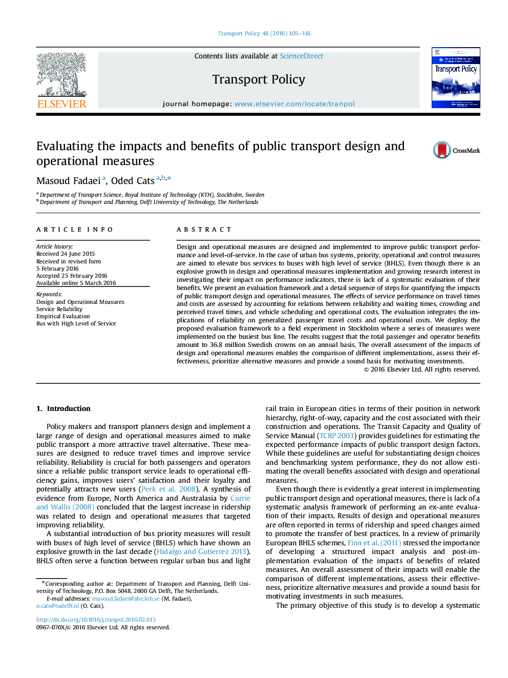 Evaluating the impacts and benefits of public transport design and operational measures