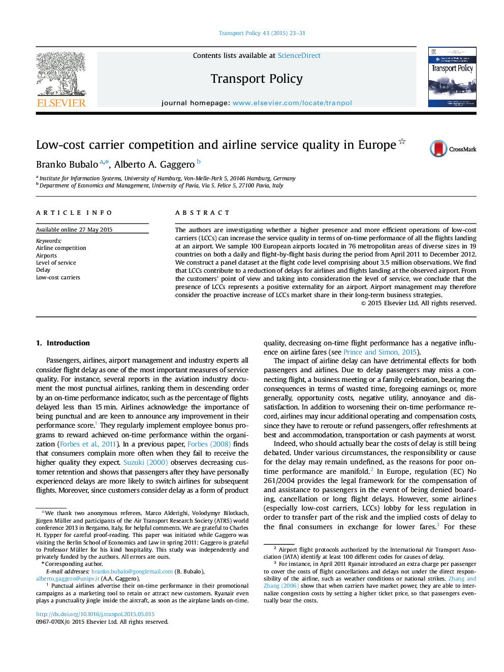 Low-cost carrier competition and airline service quality in Europe 