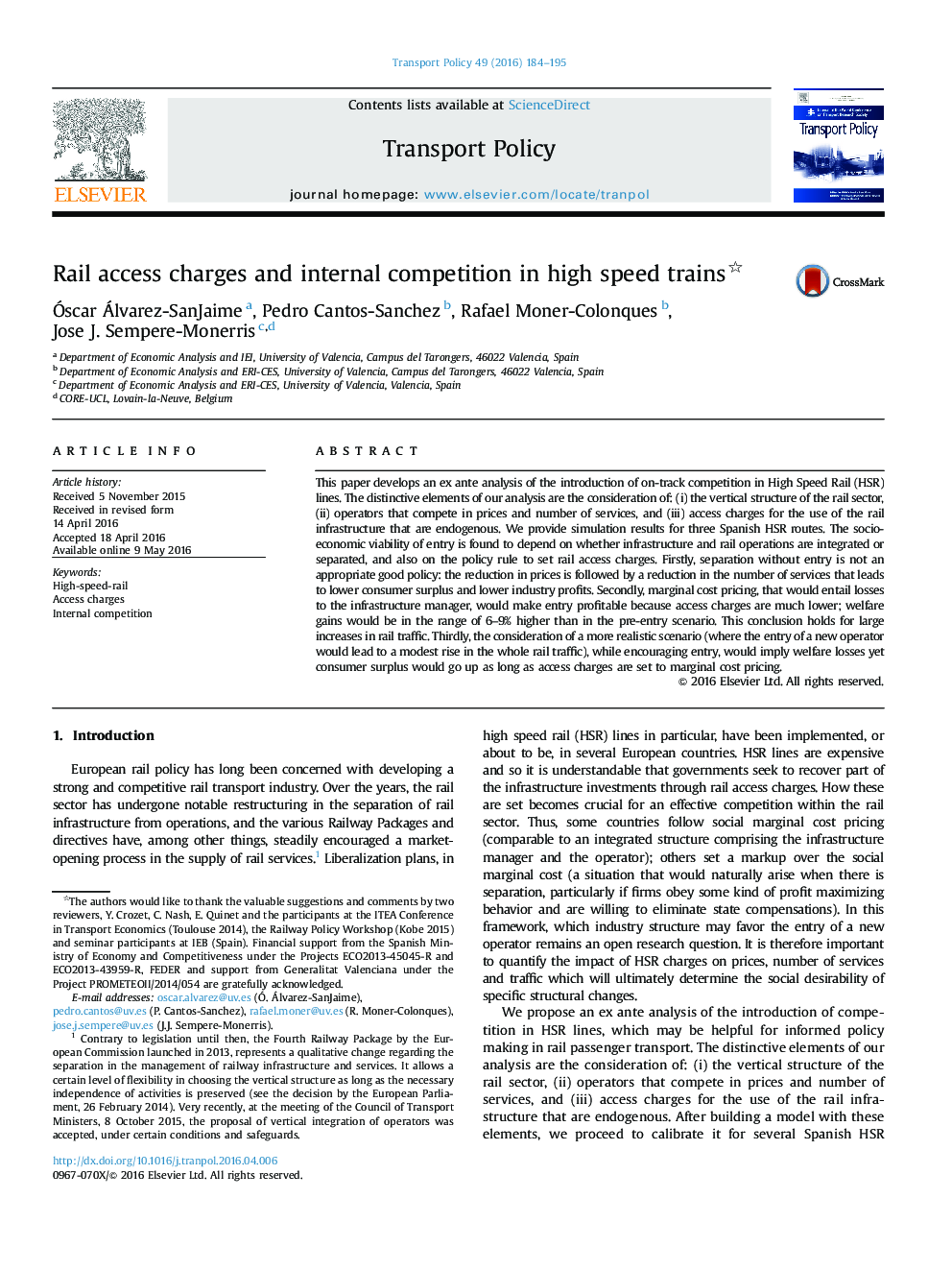 Rail access charges and internal competition in high speed trains 