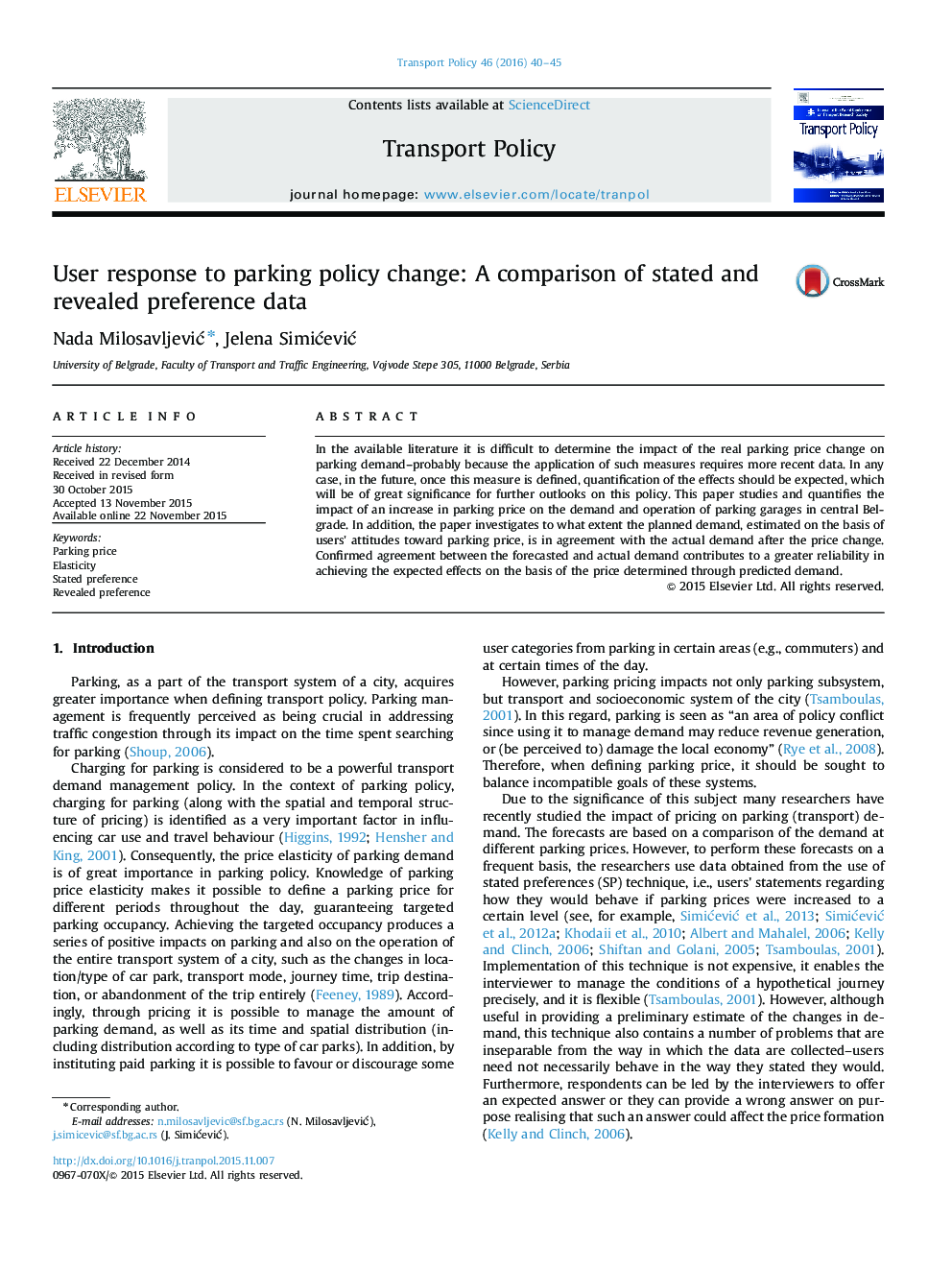 User response to parking policy change: A comparison of stated and revealed preference data