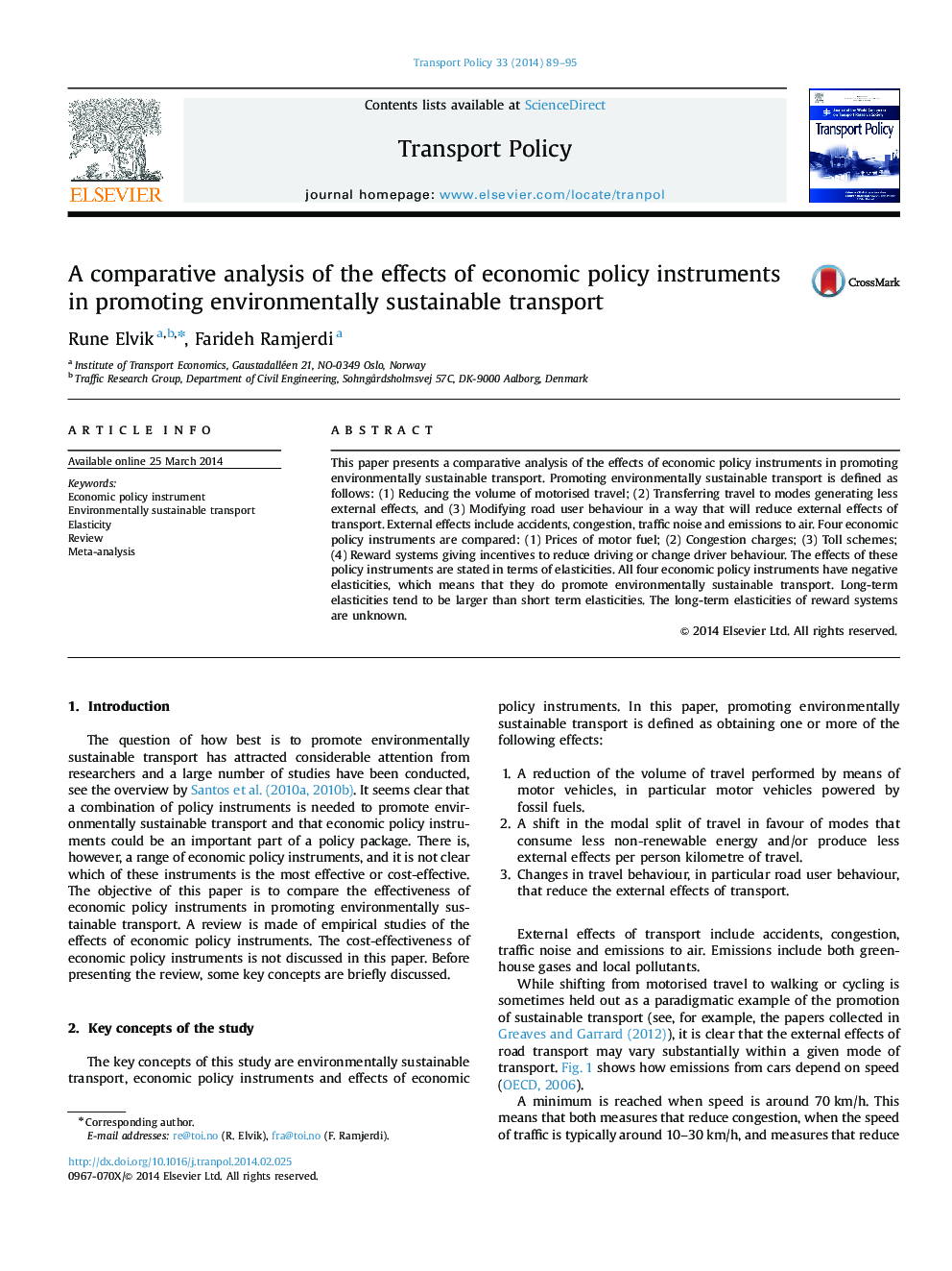 A comparative analysis of the effects of economic policy instruments in promoting environmentally sustainable transport