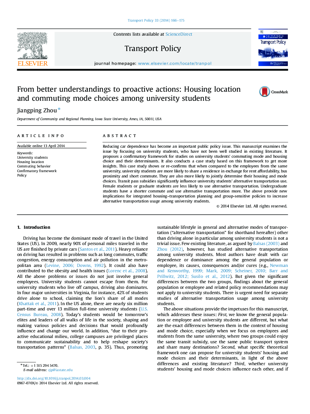 From better understandings to proactive actions: Housing location and commuting mode choices among university students