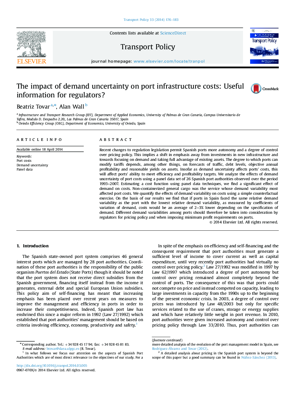 The impact of demand uncertainty on port infrastructure costs: Useful information for regulators?