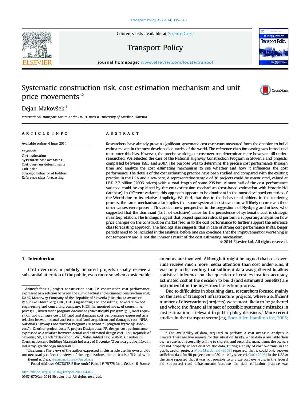 Systematic construction risk, cost estimation mechanism and unit price movements 