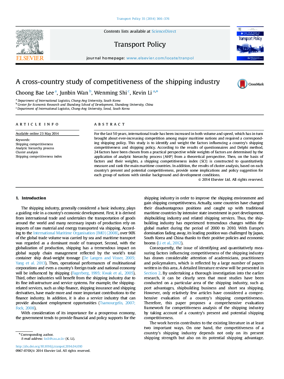 A cross-country study of competitiveness of the shipping industry