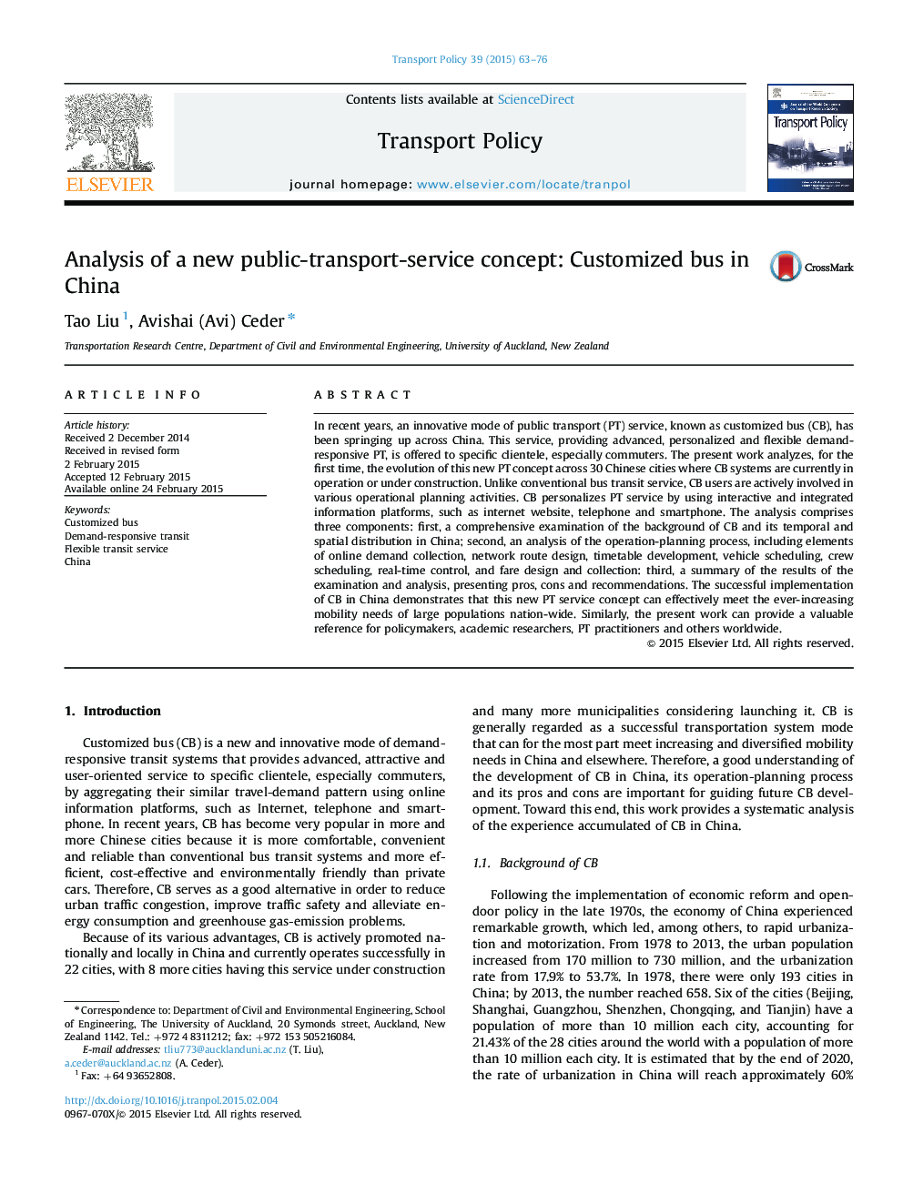 Analysis of a new public-transport-service concept: Customized bus in China