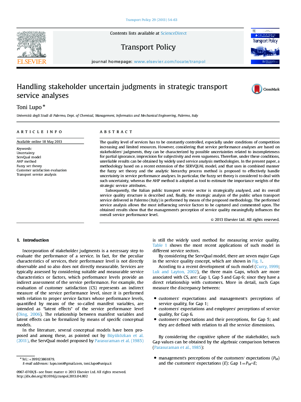 Handling stakeholder uncertain judgments in strategic transport service analyses