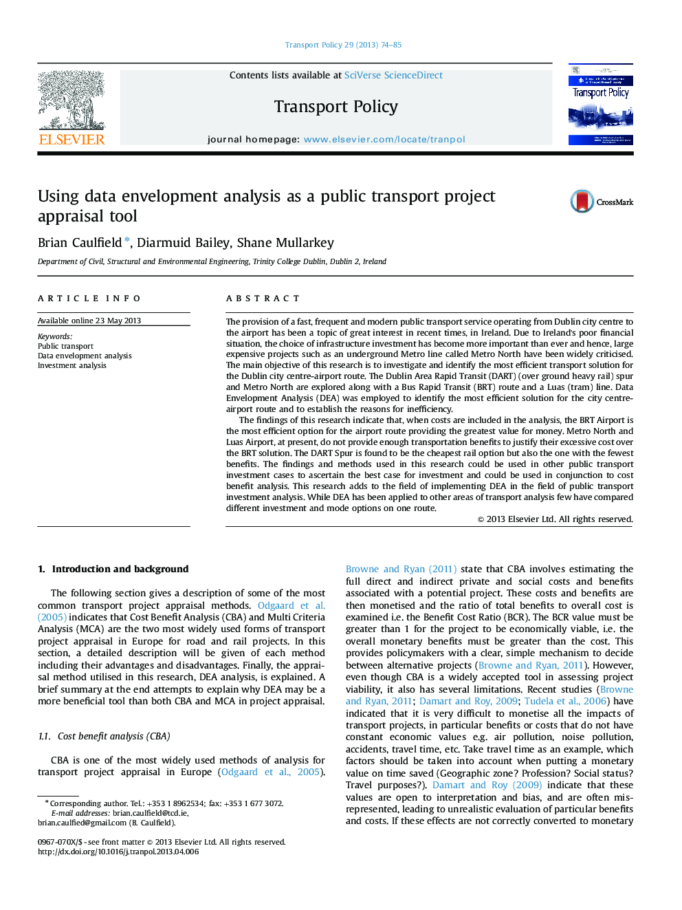 Using data envelopment analysis as a public transport project appraisal tool