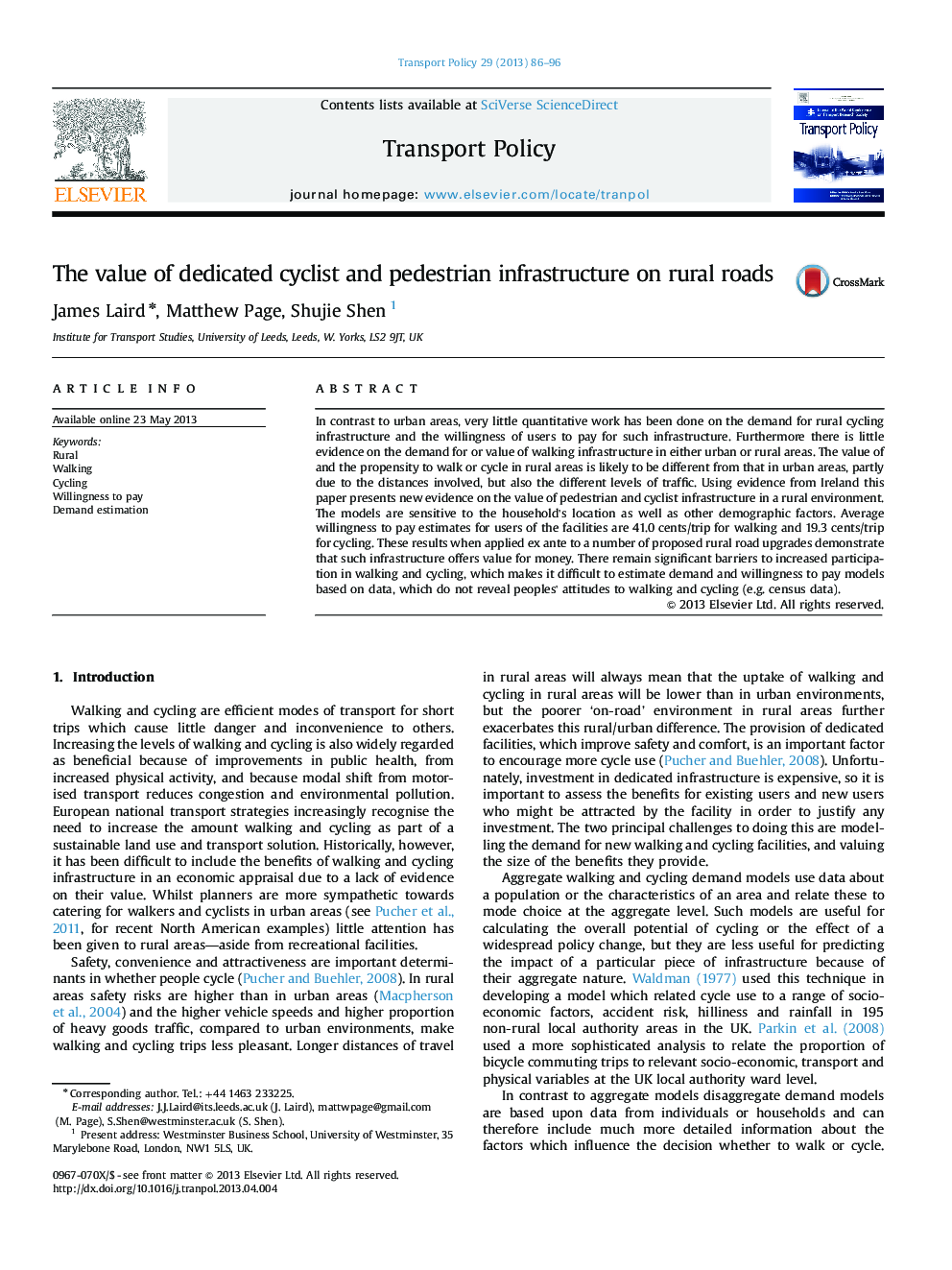 The value of dedicated cyclist and pedestrian infrastructure on rural roads