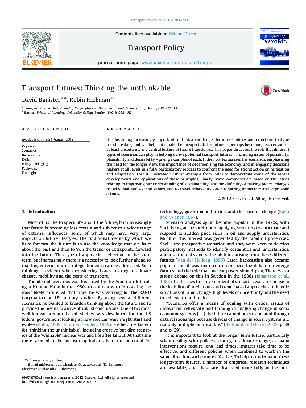 Transport futures: Thinking the unthinkable