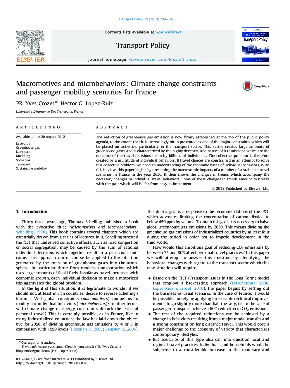 Macromotives and microbehaviors: Climate change constraints and passenger mobility scenarios for France