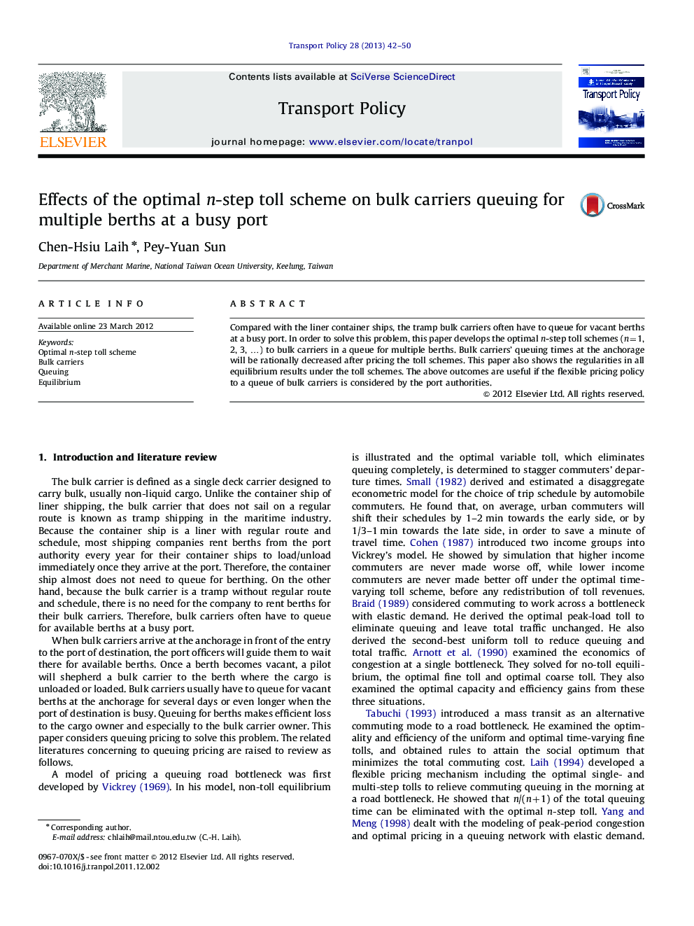 Effects of the optimal n-step toll scheme on bulk carriers queuing for multiple berths at a busy port