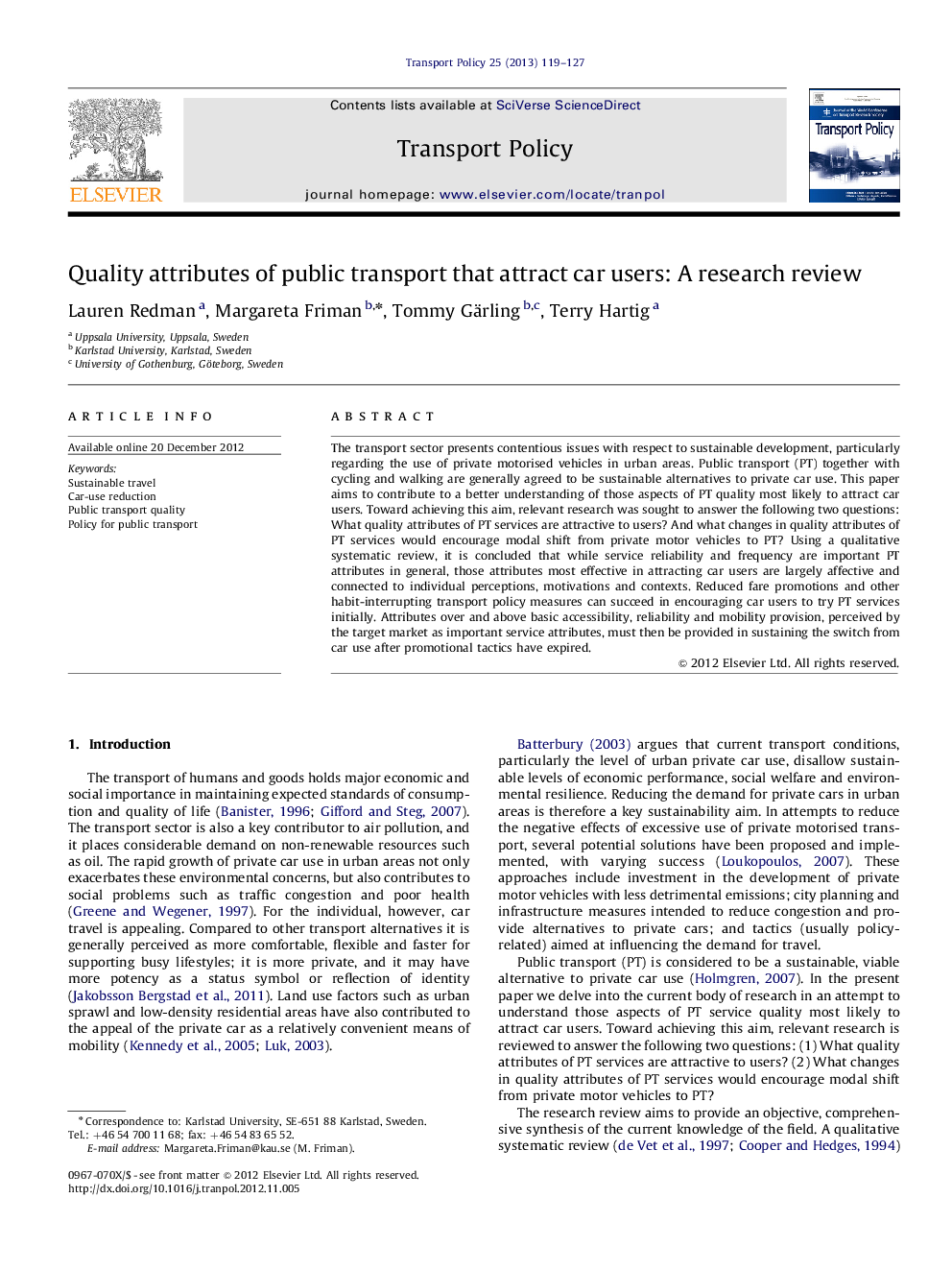 Quality attributes of public transport that attract car users: A research review