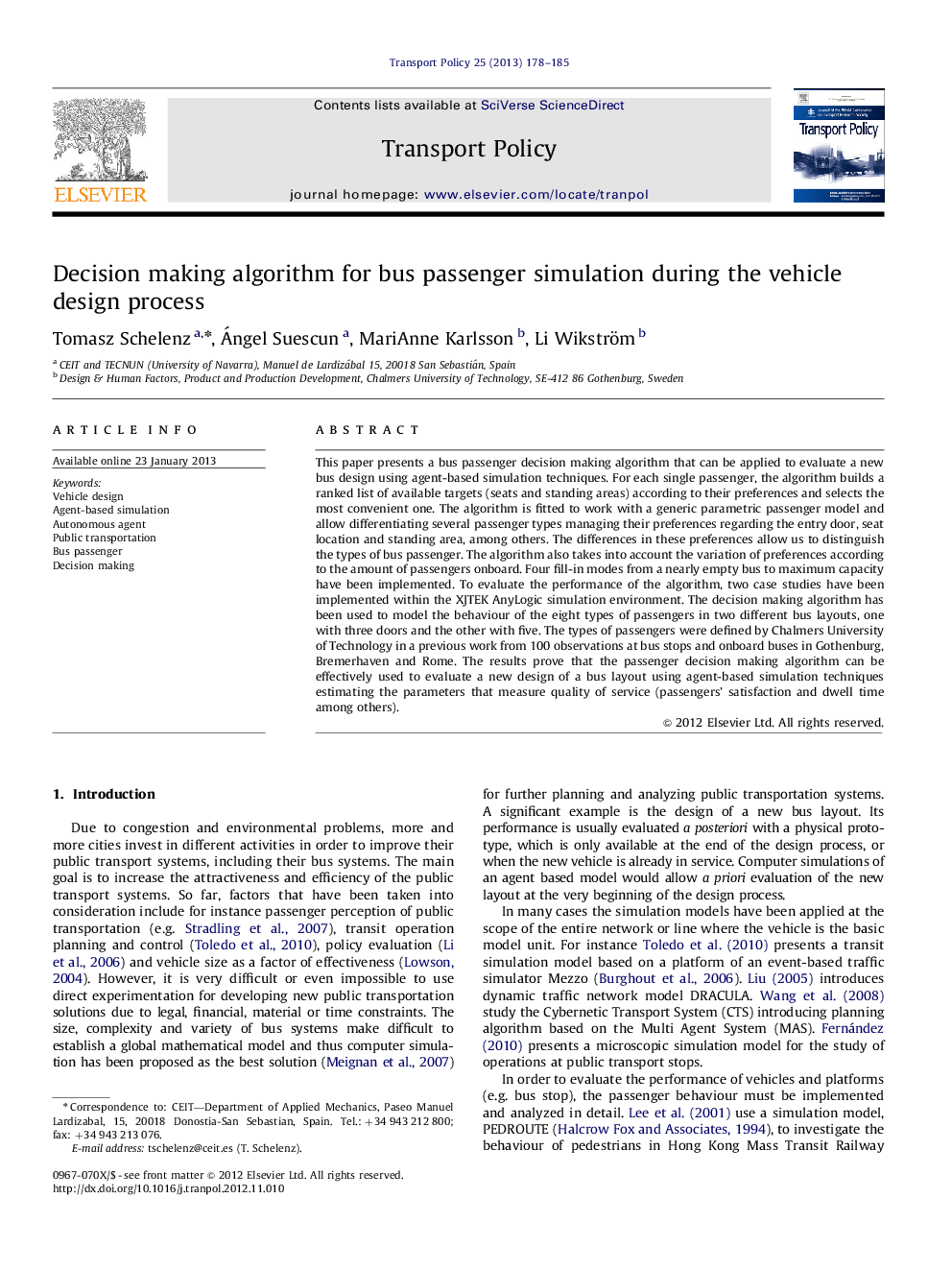 Decision making algorithm for bus passenger simulation during the vehicle design process