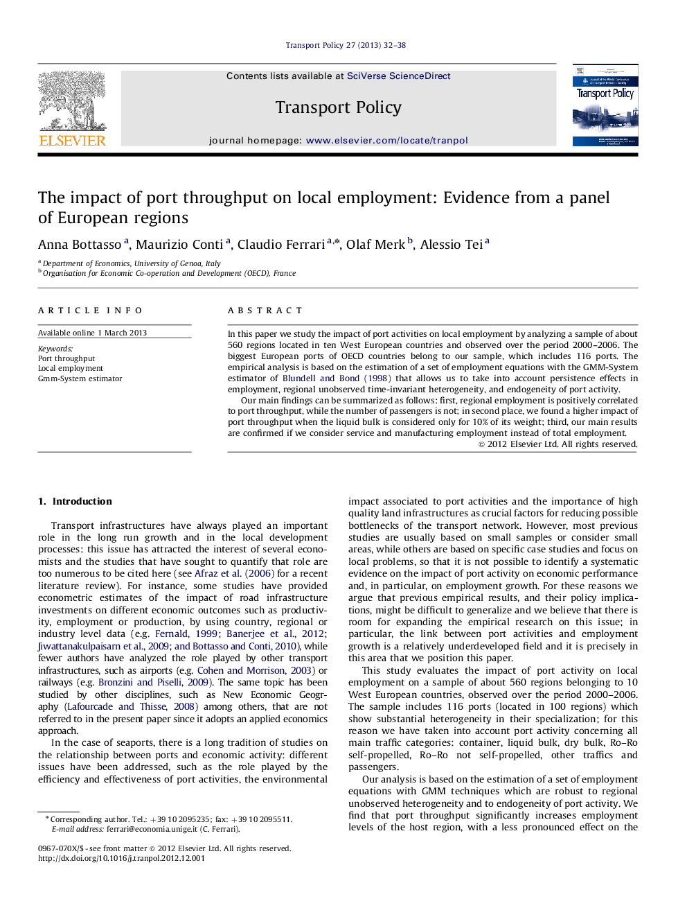 The impact of port throughput on local employment: Evidence from a panel of European regions