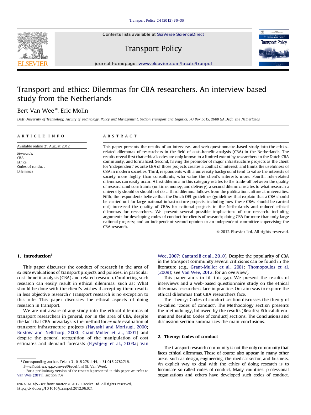 Transport and ethics: Dilemmas for CBA researchers. An interview-based study from the Netherlands