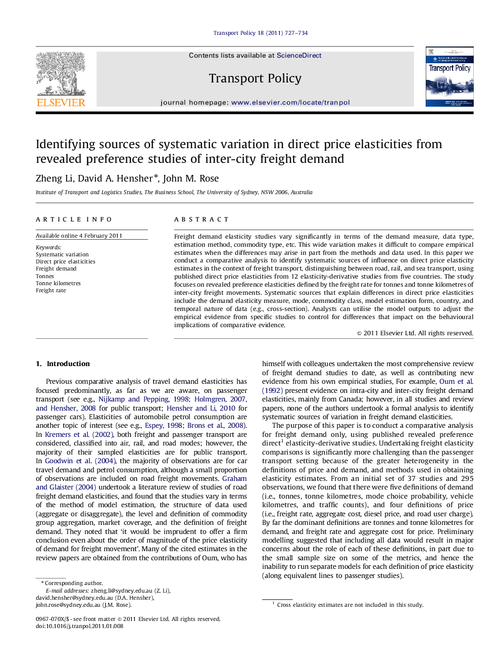 Identifying sources of systematic variation in direct price elasticities from revealed preference studies of inter-city freight demand