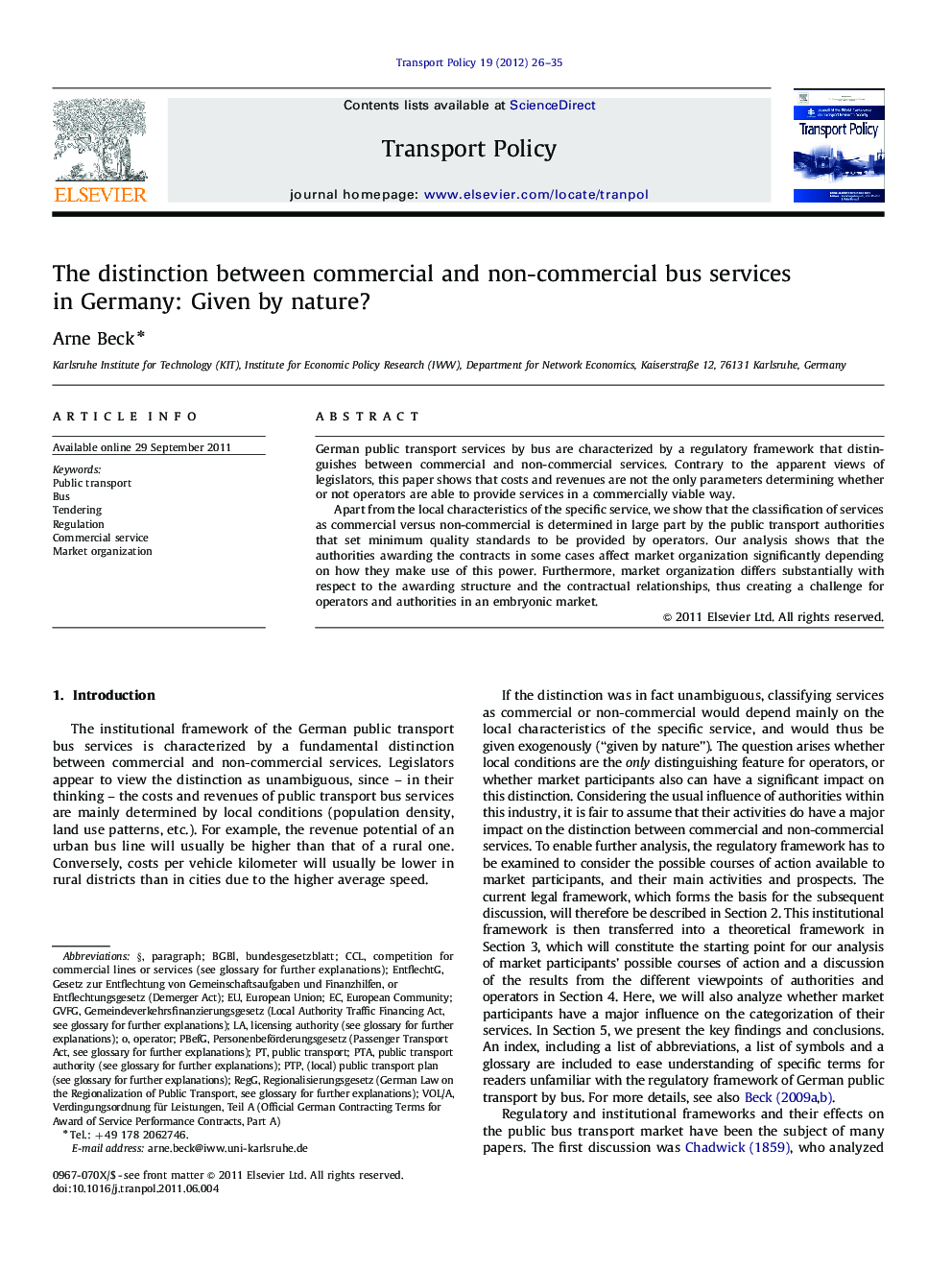 The distinction between commercial and non-commercial bus services in Germany: Given by nature?