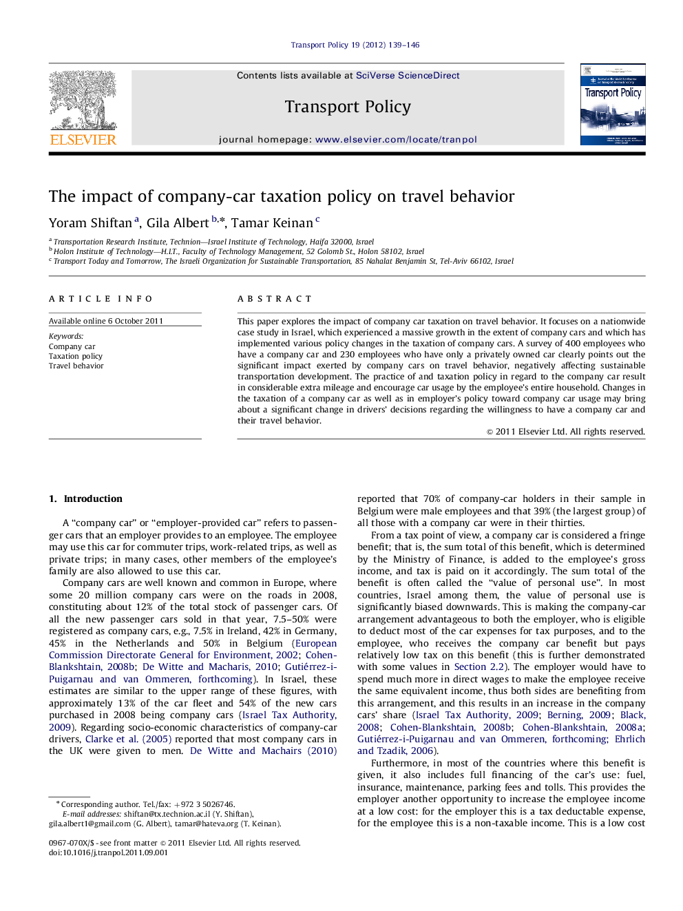 عکس صفحه اول مقاله: The impact of company-car taxation policy on travel behavior The impact of company-car taxation policy on travel behavior