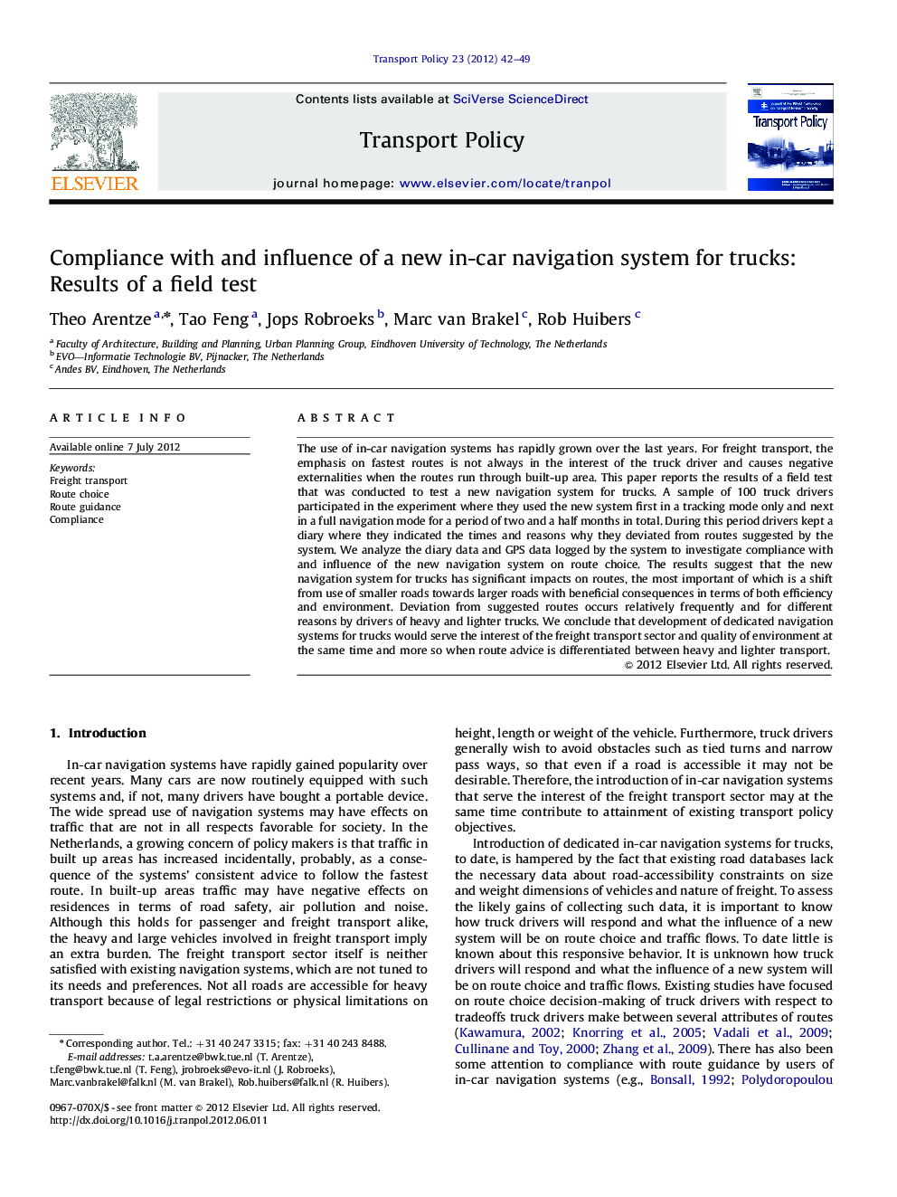 Compliance with and influence of a new in-car navigation system for trucks: Results of a field test