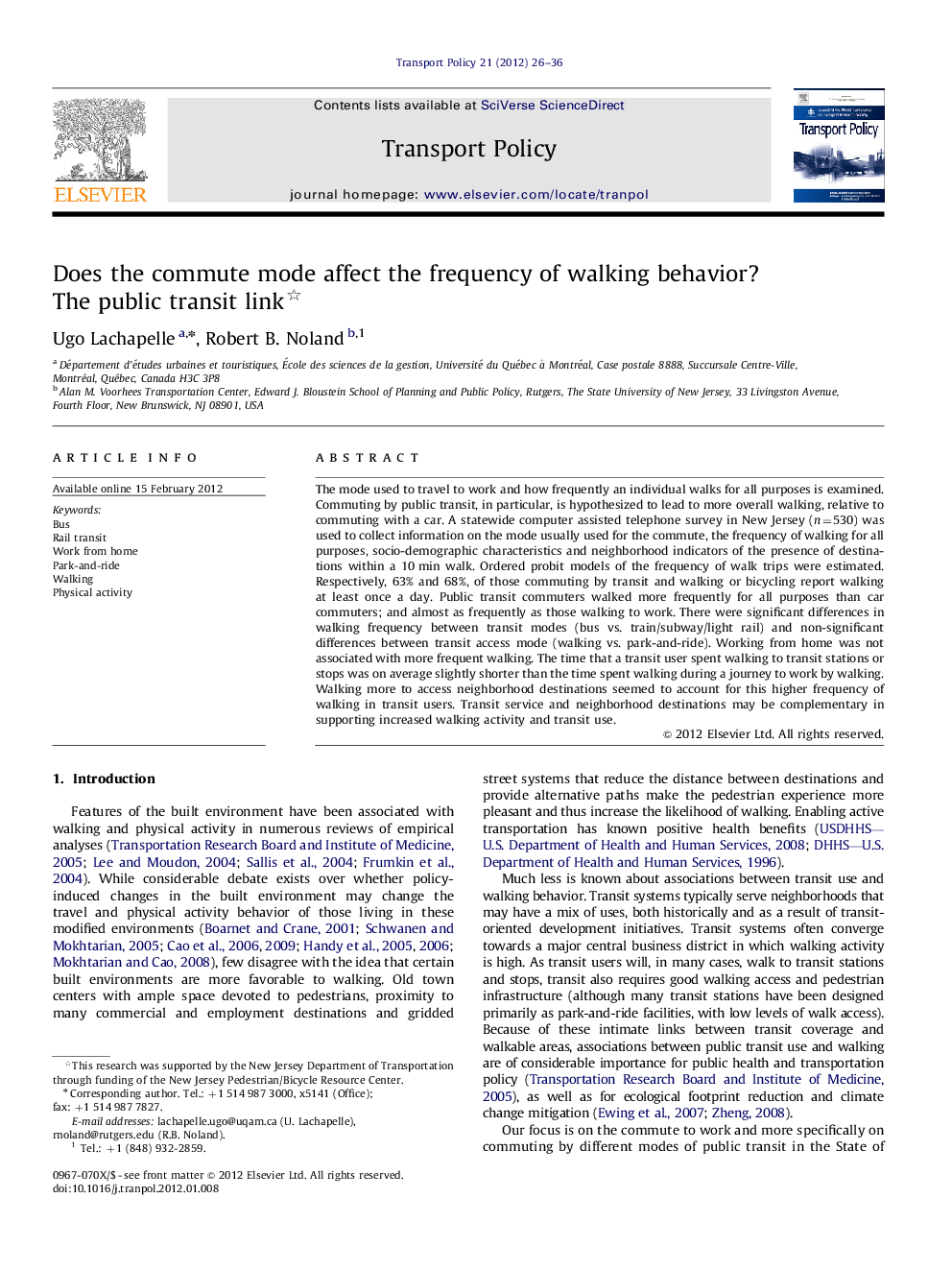 Does the commute mode affect the frequency of walking behavior? The public transit link 