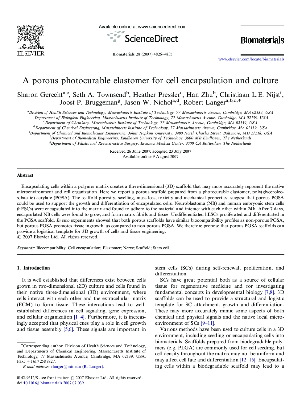 A porous photocurable elastomer for cell encapsulation and culture