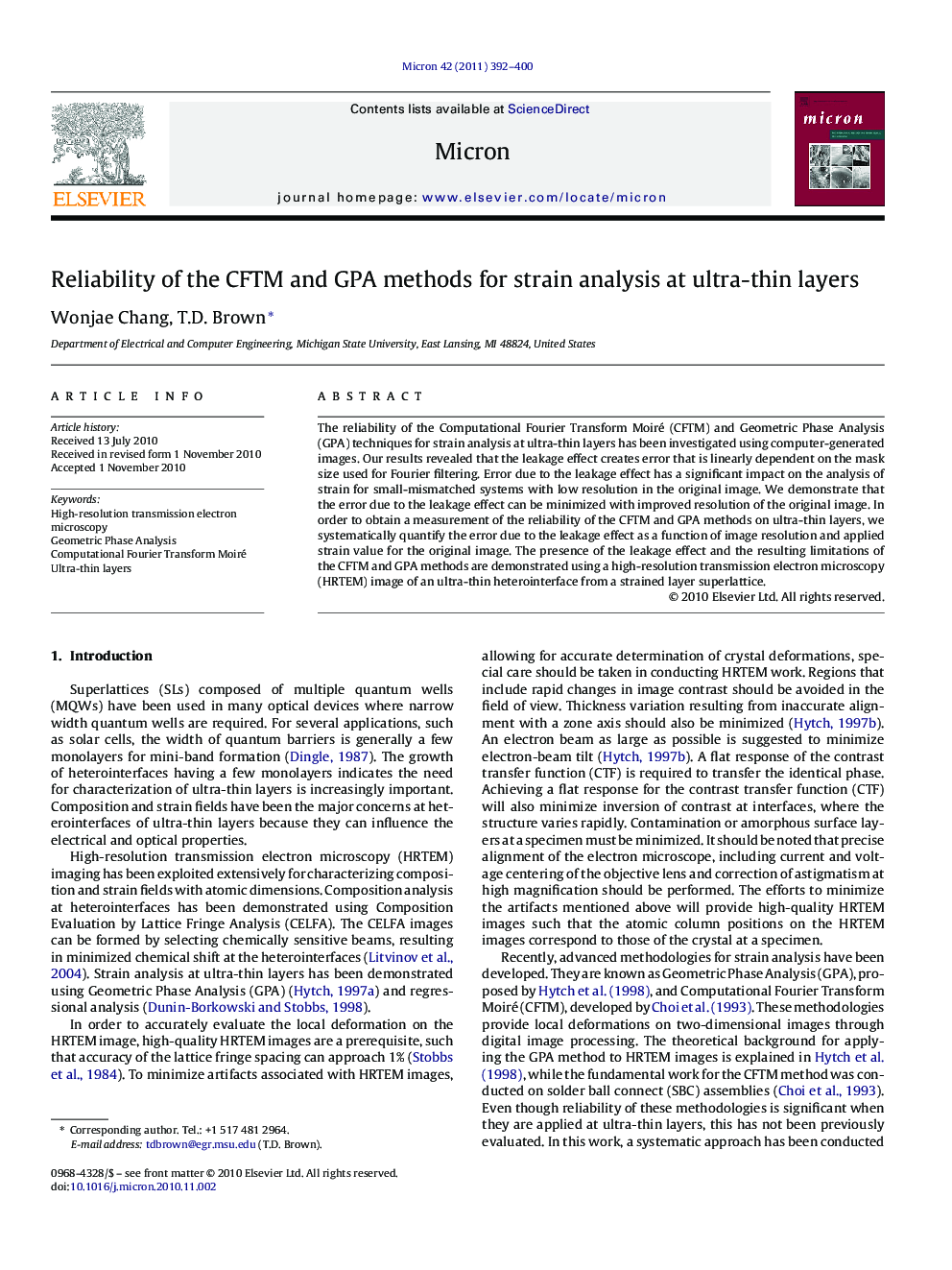 Reliability of the CFTM and GPA methods for strain analysis at ultra-thin layers