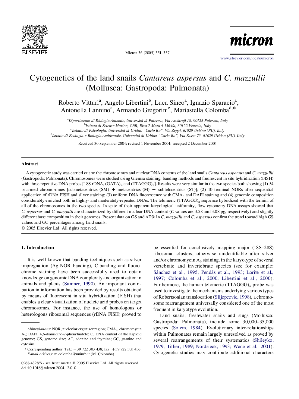 Cytogenetics of the land snails Cantareus aspersus and C. mazzullii (Mollusca: Gastropoda: Pulmonata)