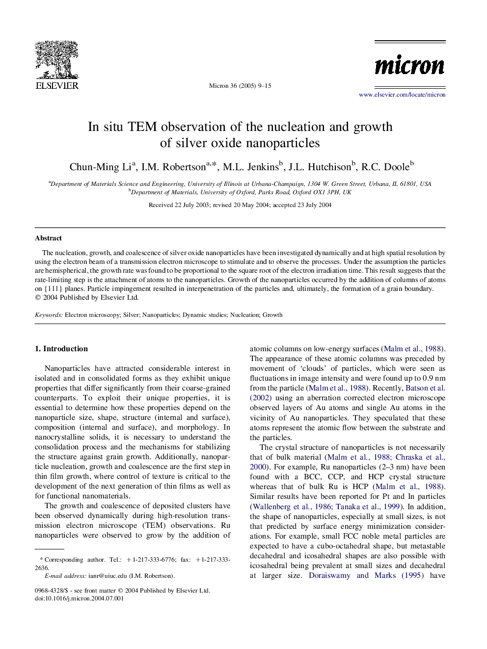 In situ TEM observation of the nucleation and growth of silver oxide nanoparticles