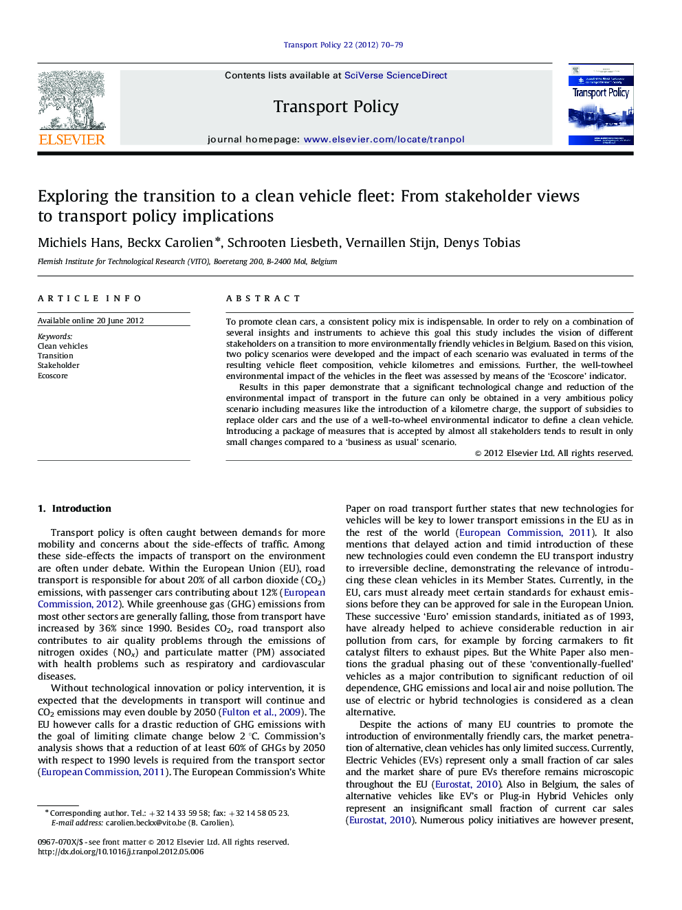 Exploring the transition to a clean vehicle fleet: From stakeholder views to transport policy implications